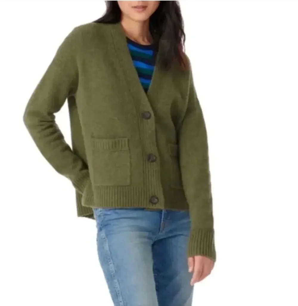 J. Crew Wool Alpaca Cropped Cardigan Sweater Loden Green AQ377 Size M